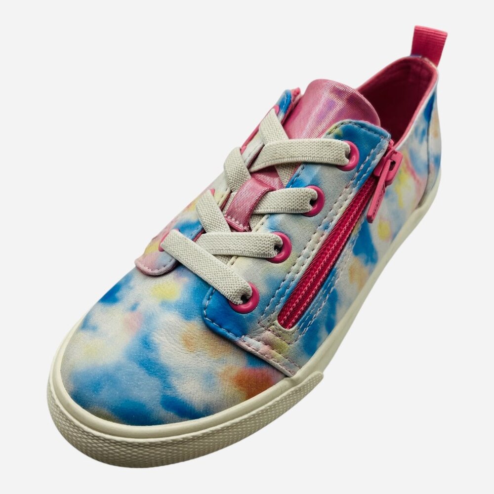 Girls' Tie Dye Glitter Sneakers Pink Double Zipper Lace-Up Rainbow Shimmer Shoes